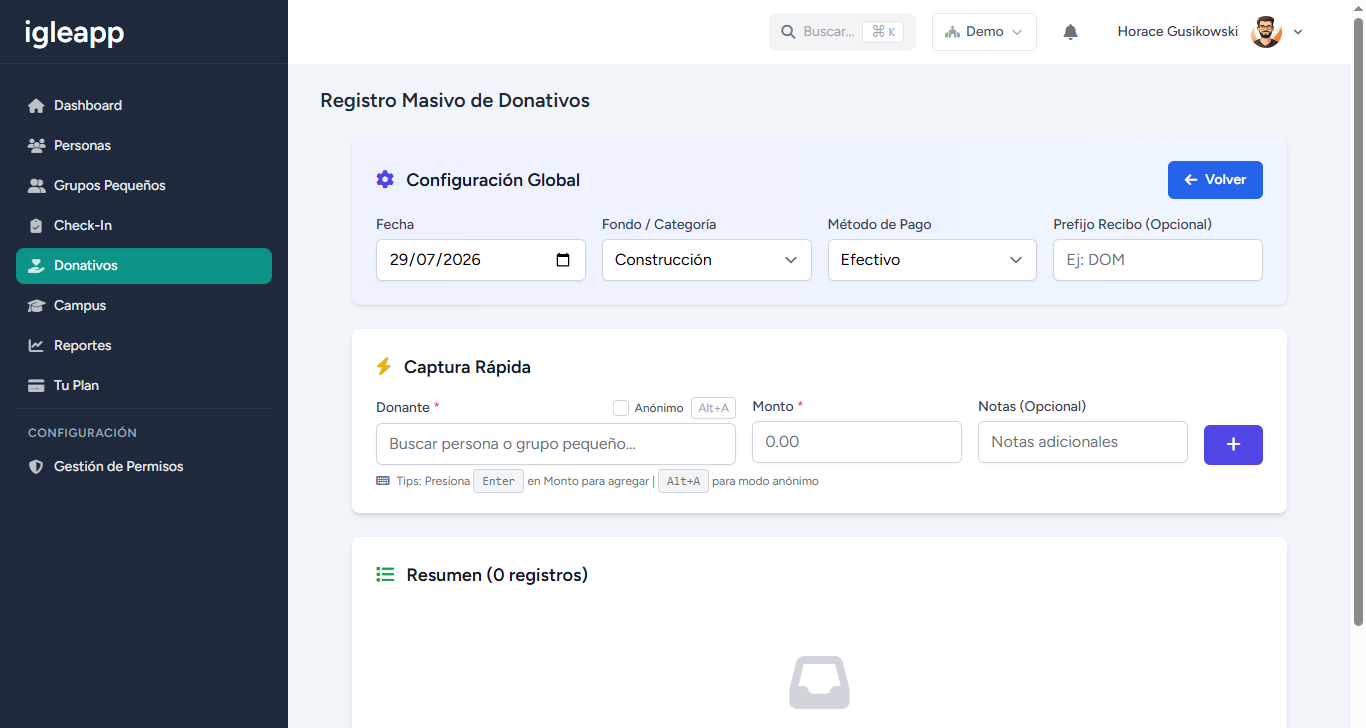 Módulo de finanzas de IgleApp