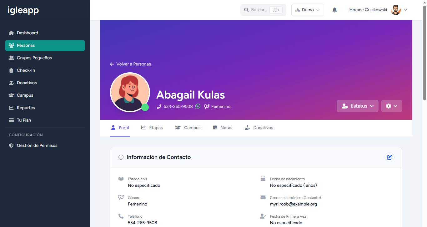 Listado de personas en IgleApp
